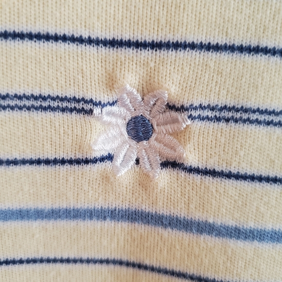 90s Y2K tee shirt floral striped scoop neck 3/4 sleeve casual yellow blue wm XL - Picture 3 of 10